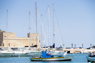 Obraz premium BARI, ITALY - JULY 11,2018, Boats in the port in the center of Bari