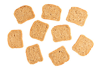 Sliced toasted rye bread. White isolate View from above.