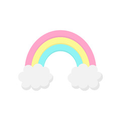 Cute rainbow vector illustration graphic icon. Rainbow with clouds isolated on white background.