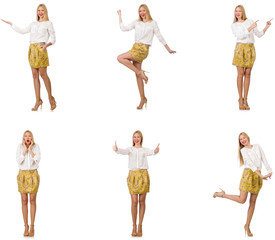Collage of woman in fashion look isolated on white