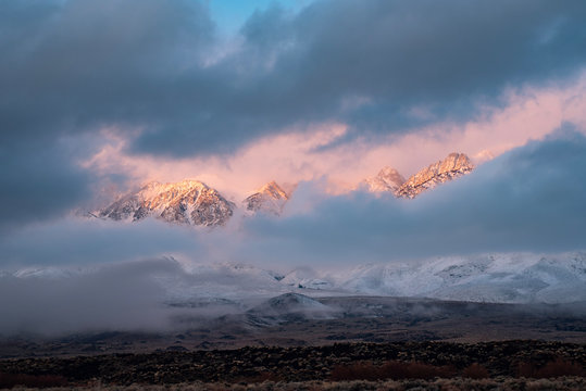 snowy peaks in cloudbreak Eastern Sierra Nevada mountains