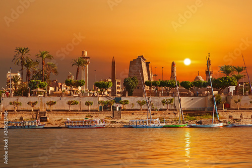 Feluccas on the Nile at Luxor in golden light