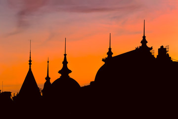 silhouette of old buildings in stockholm at sunset