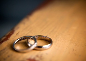 wedding bands, rings, isolated, wooden texture, table, marriage, wedding, color, horizontal image 