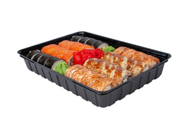 sushi roll tasty with fish on white