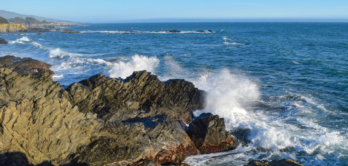 Fototapeta na wymiar Waves crashing in high surf at Sea Ranch, CA
