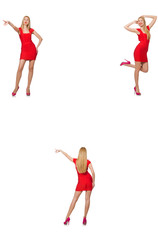 Fototapeta premium Beautiful woman in red dress isolated on white 