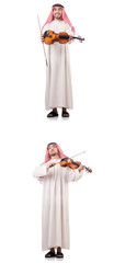 Arab man playing violin isolated on white
