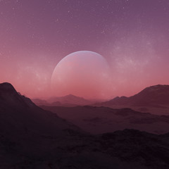 3d rendered Space Art: Alien Planet - A Fantasy Landscape with red skies and stars © britaseifert