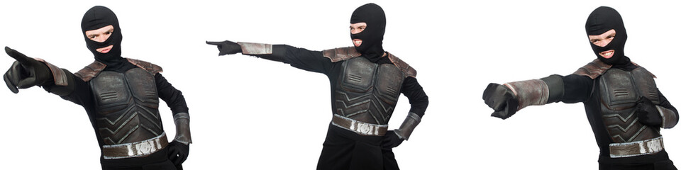 Young funny man in armour suit 