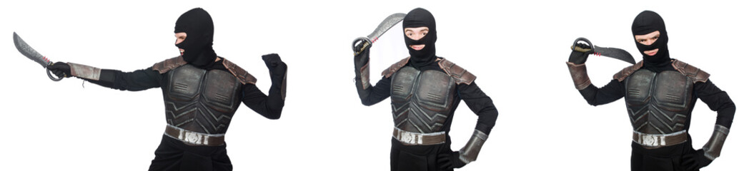 Young funny man in armour suit 
