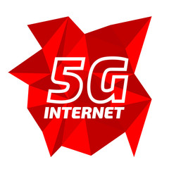 Low poly 5g internet banner on red