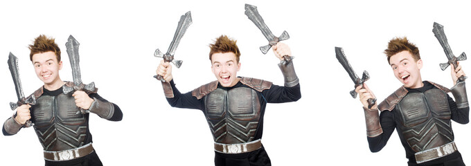 Fototapeta na wymiar Young funny man in armour suit 
