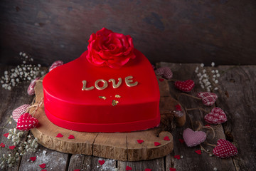 St. Valentine's Day, Mother's Day, Birthday Cake. A festive dessert in the shape of a heart.