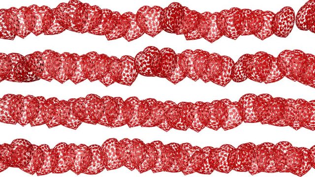 Three-dimensional openwork hearts moving on a white background. Animated screensaver. 3d render