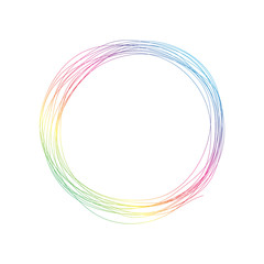 Wave of many colored lines circle frame.  Creative line art.