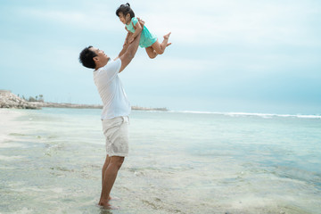 Father lifting his daughter playing on the beach
