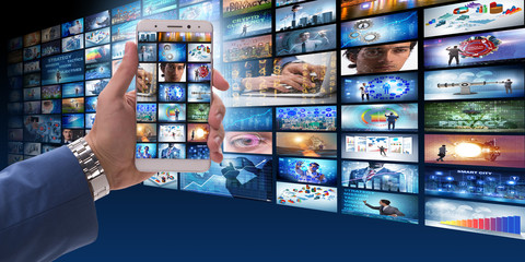 Collage of photos with businessman