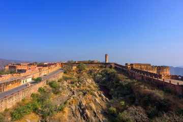 Fototapeta na wymiar Beautiful Jaigarh Fort stands on the edge of the Aravalli Hills at Jaipur in the Indian state of Rajasthan, India.