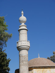 The Murat Reis Mosque and the Turkish Graveyard near the Mandraki Harbour on the island of Rhodes. 