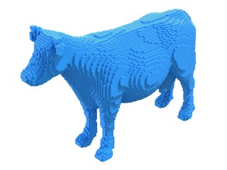 Blue cow from plastic blocks on a white background.