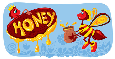 Natural Honey Artwork, Funny Label (Vector Art)