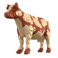 Spotted cow from plastic blocks on a white background.