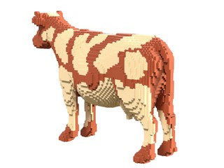 Spotted cow from plastic blocks on a white background.