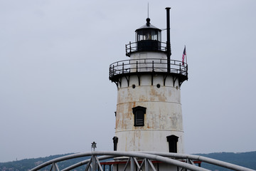 Fototapeta na wymiar Empty and abandoned Tarrytown lighthouse on the hudson river New York