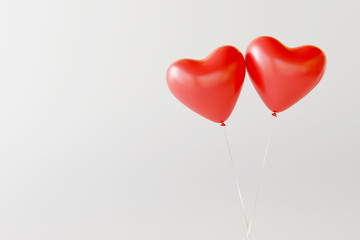 Fototapeta na wymiar Heart balloons on white bright background. Valentine concept. 3d randering