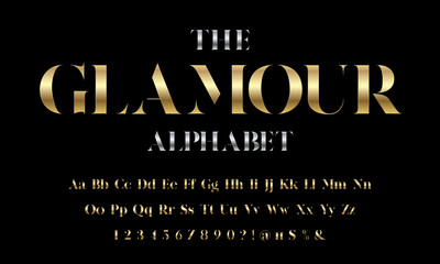 Vector of stylized modern glamorous font and alphabet