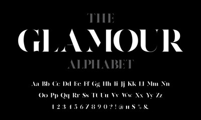 Vector of stylized modern glamorous font and alphabet
