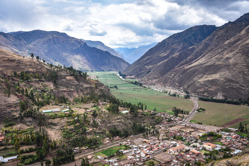 Naklejka premium Panoramic views of the Sacred Valley from Mirador de Taray. Pisac, Cusco, Peru