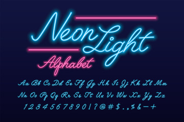 Glowing neon light alphabet