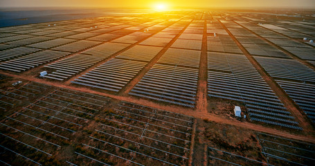 Outdoor solar photovoltaic panel in the sunset