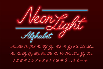 Glowing neon light alphabet