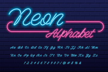 Glowing neon light alphabet