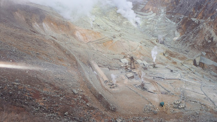 Hakone in Japan. Owakudani is geothermal valley with active sulfur vents and hot springs in Hakone.
