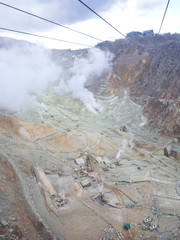 Hakone in Japan. Owakudani is geothermal valley with active sulfur vents and hot springs in Hakone.