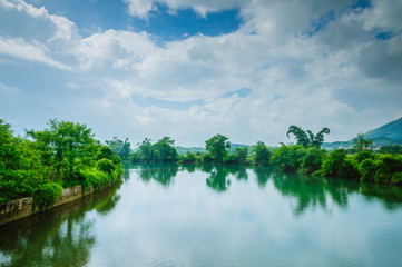 The river and mountains scenery in spring