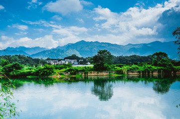 The river and mountains scenery in spring