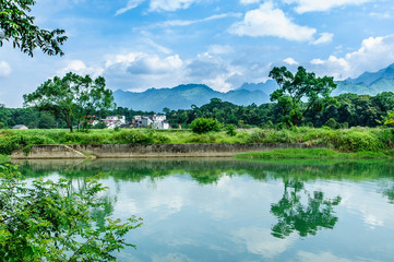The river and rural scenery in spring