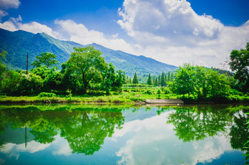 The river and countryside scenery in spring