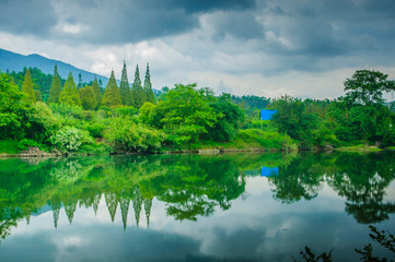 Fototapeta premium The river and countryside scenery in spring