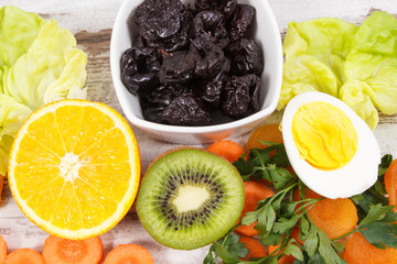 Food containing vitamin A, natural minerals and fiber, healthy nutritious eating