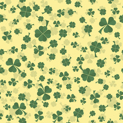 Fototapeta na wymiar illustration of a seamless pattern_2_of clover leaves three and four leaves on the feast of St. Patricks day, drawn in flat style