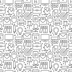 Office seamless pattern with thin line icons