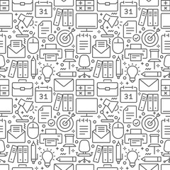 Office seamless pattern with thin line icons