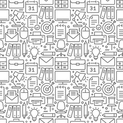 Office seamless pattern with thin line icons