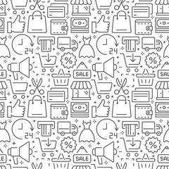 Shopping seamless pattern with thin line icons